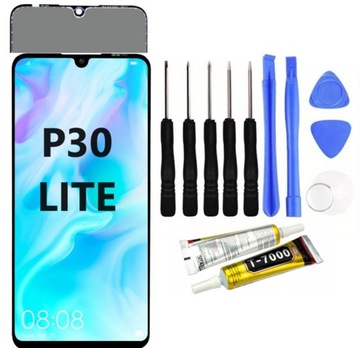 WYŚWIETLACZ LCD HUAWEI P30 LITE CZARNY, DOTYK + narzędzia + klej