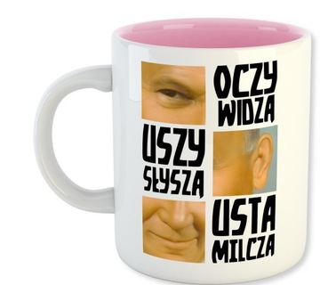Kubek Biały Różowy Środek PAPIEŻ OCZY WIDZĄ