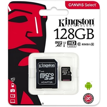 Карта памяти 128 ГБ Micro SD KINGSTON SDCS2 C10 V10 A2, адаптер 100 Мбит/с