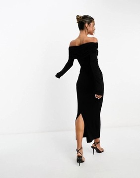 Asos Design kbe CZARNA RAMIONA MAXI MARSZCZENIE ODKRYTE SUKIENKA S NG7