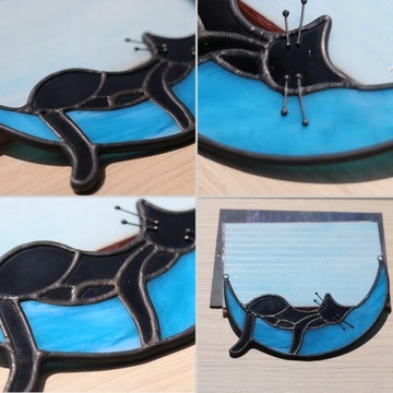 Кот и луна современный витраж