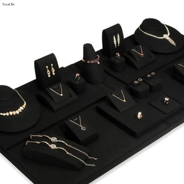 New Pure Black Microfiber Fabric Jewelry Display Set Jewelry Props Set