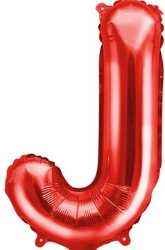 Balon foliowy LITERA J czerwony mały 35 cm NAPIS NA URODZINY metalik