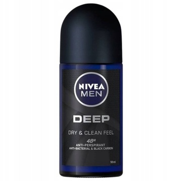 Nivea Men Deep dry & clean feel antyperspirant w kulce roll on 50 ml
