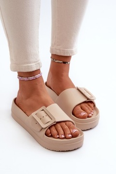 KLAPKI DAMSKIE PIANKOWE NA PLATFORMIE LEKKIE NN274A666 BEŻOWE 41