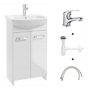 SZAFKA ŁAZIENKOWA Z UMYWALKĄ 50 + BATERIA + SYFON