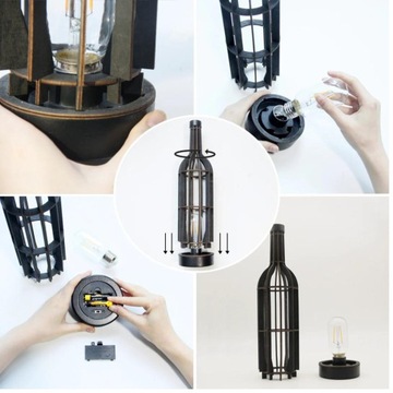 LAMPA LED STOŁOWA BUTELKA WINA LAMPKA LOFT VINTAGE DO MONTAŻU DIY E27 35cm