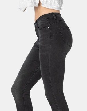 Czarne Jeansy Rurki Slim Fit Spodnie Damskie Bawełna ze Streczem 2087 W27