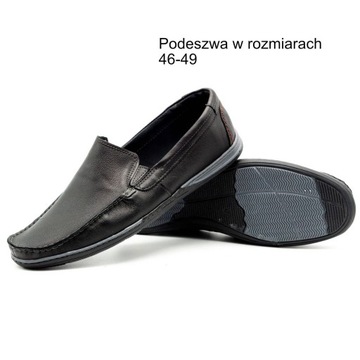 BUTY MĘSKIE MOKASYNY SKÓRZANE WSUWANE POLSKIE 763 CZARNE 44