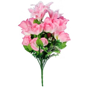 Bukiet 24 MIX róża lilia 54 cm kolor jasno różowy
