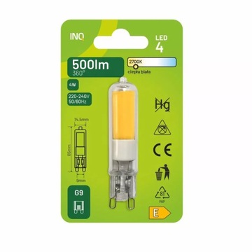 ŻARÓWKA LED G9 230V 4W = 42W CIEPŁA 2700K