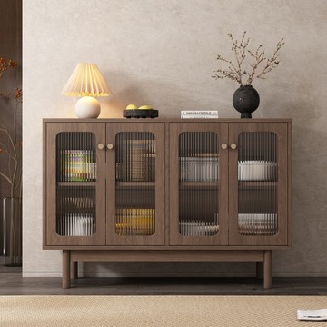 STYLOWY KREDENS Z PŁYTY WIÓROWEJ W KOLORZE ORZECHA ZE SZKŁEM 120*40*82CM
