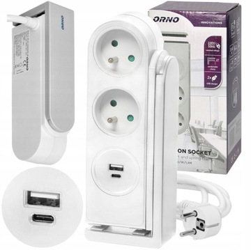 LISTWA ZASILAJĄCA Z MOCOWANIEM DO BLATU 2xUSB 1,4m