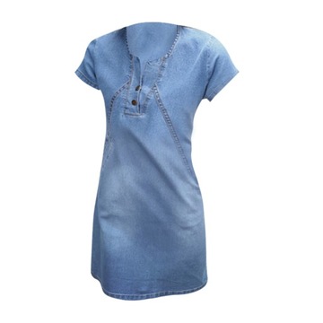 Damska sukienka dżinsowa z dekoltem w kształcie litery V, wąska, obcisła spódnica z krótkim rękawem, jasnoniebieska M