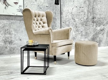 FOTEL USZAK GLAMOUR CHESTERFIELD PODNÓŻEK PREMIUM