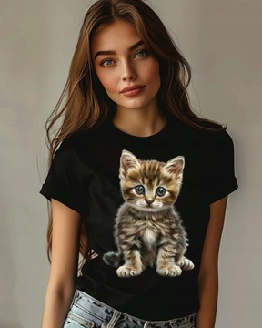Koszulka damska z kotkiem słodki uroczy kociak kot 2 T-shirt damski