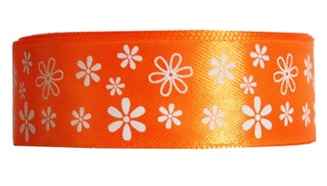 WSTĄŻKA satynowa tasiemka 25 mm/25 KROPKI pomarańcz