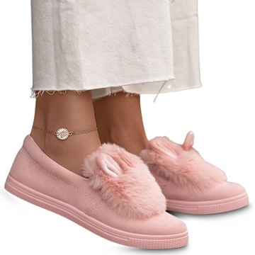 Buty Domowe Kapcie Trampki z Futerkiem Różowe 32