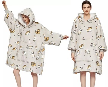 BLUZA KOC Gruba Kocobluza Oversize Futrzak XXL Koty Kotki NAJGRUBSZA 1,3 kg