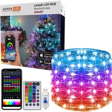 Lampki choinkowe LED RGB USB Bluetooth Smart 20m SuperLED Aplikacja Pilot