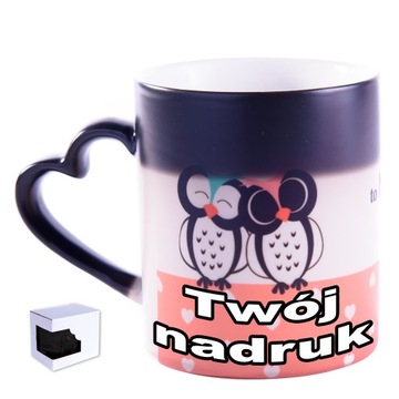 Walentynki kubek magiczny z nadrukiem, prezent dla zakochanych wzory czarny