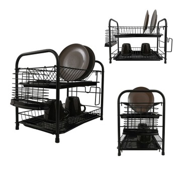 SUSZARKA DO NACZYŃ STOJĄCA OCIEKACZ Z TACKĄ CZARNA DWUPOZIOMOWA wz01