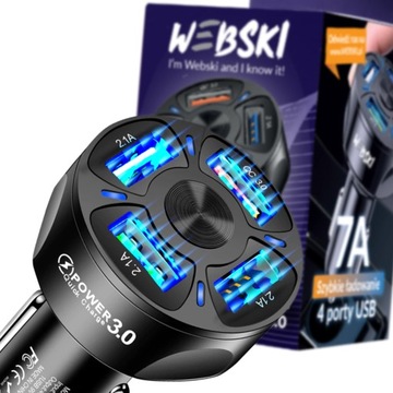 SZYBKA MOCNA ŁADOWARKA SAMOCHODOWA ZASILACZ 4X USB QC 3.0 35W 12V 24V LED