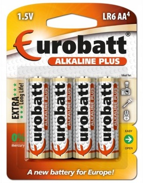 BATERIE ALKALINE PLUS! 4szt EUROBATT AA 1,5V LR06 R6 MOCNE ALKALICZNE