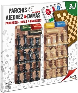 Szachy Warcaby Parcheesi Gra Planszowa 3 w 1 Gry Logiczne Zestaw 33x33cm