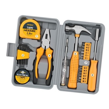 Zestaw narzędzi domowych 24 szt. z futerałem do przechowywania młotek do naprawy domu ręka żółty