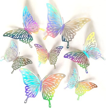 Naklejki Ścienne Motyle Motylki Srebrne Hologramowe 3D na Ślub Przyjęcia