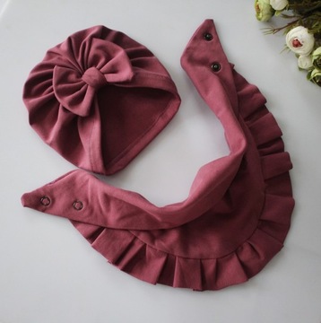 Zestaw czapka kokarda turban chusta 48-50 ok 2-3,5 lat wrzos wios/jesień