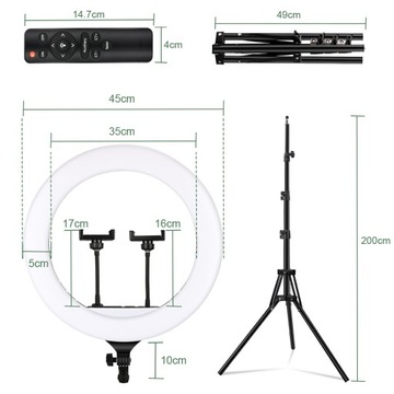 Светодиодная кольцевая лампа RING, большой штатив 45 см, 200 Вт, штатив для макияжа, селфи-тату