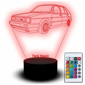 Lampka Na Biurko Statuetka Led Volkswagen Golf 2 II Auto Samochód Grawer 3D