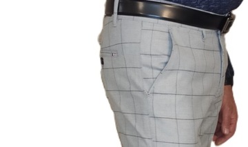 Spodnie męskie eleganckie szare w kratkę, rozmiar 34