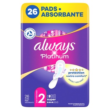 ALWAYS PLATINUM SUPER 2 PODPASKI ZE SKRZYDEŁKAMI 26 SZT