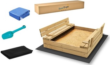 PIASKOWNICA DREWNIANA ZAMYKANA ŁAWKAMI 120x120cm