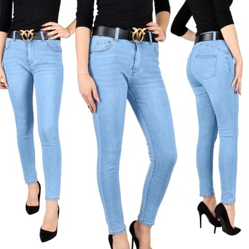 Spodnie Jeansy Wysoki Stan Jeansowe Push-Up Skinny