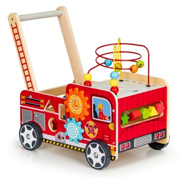 DREWNIANY PCHACZ EDUKACYJNY DLA DZIECI KLOCKI SORTER STRAŻ POŻARNA ECOTOYS