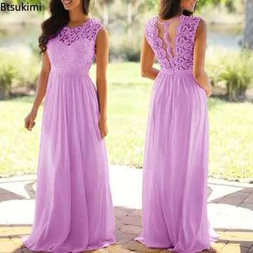 2024 Women Elegant Lace Patchwork Long Dress Femal