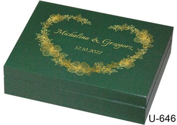 Коробка для обручальных колец, бутылочно-зеленый цвет, персонализированный золотой принт
