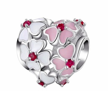 CHARMS ZAWIESZKA SERCE KWIAT KWIATY WIOSNA RÓŻ
