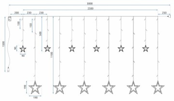 ШТОРА ЦВЕТНАЯ СВЕТОДИОДНАЯ ПОДСВЕТКА ЗВЕЗДЫ ГИРЛАНД 3м