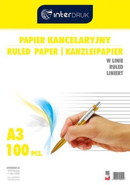 Papier kancelaryjny podaniowy A3 w linie 100 ark.