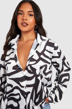 4E0B70 P28 BOOHOO PLUS CZARNO-BIAŁA KOSZULA OVERSIZE WZÓR 3XL