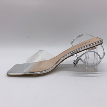 Buty damskie sandały transparentne na klocku srebrne Raid Jane r 41