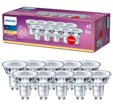 10x PHILIPS Żarówka LED GU10 4,6W = 50W 2700K CIEPŁA BIAŁA 355lm 36°