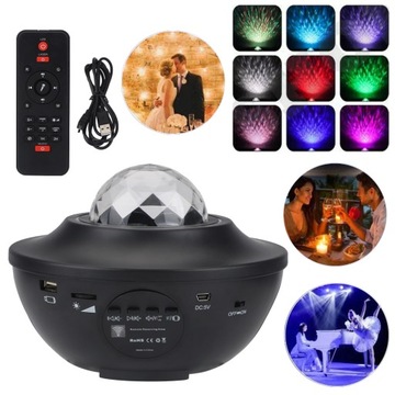 PROJEKTOR LAMPKA NOCNA GWIAZD RZUTNIK NIEBA LED GŁOŚNIK BLUETOOTH + PILOT