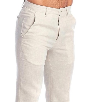 Letnie Slim casual Męskie lniane spodnie z kieszeniami oddychająca luźny, S
