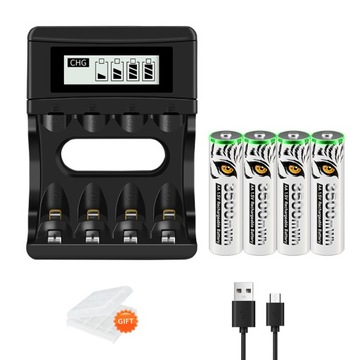 4 SZTUK 1.5 V 3500 mWh AA Akumulator litowo-jonowy z ładowarką baterii